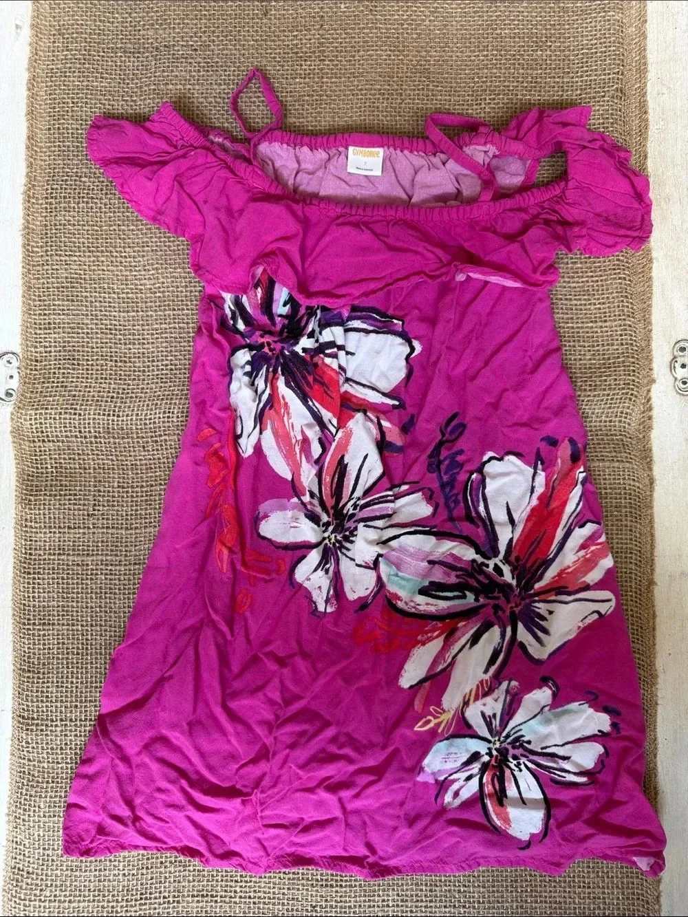 Gymboree Hot Pink Floral Off-Shoulder Kids Dress